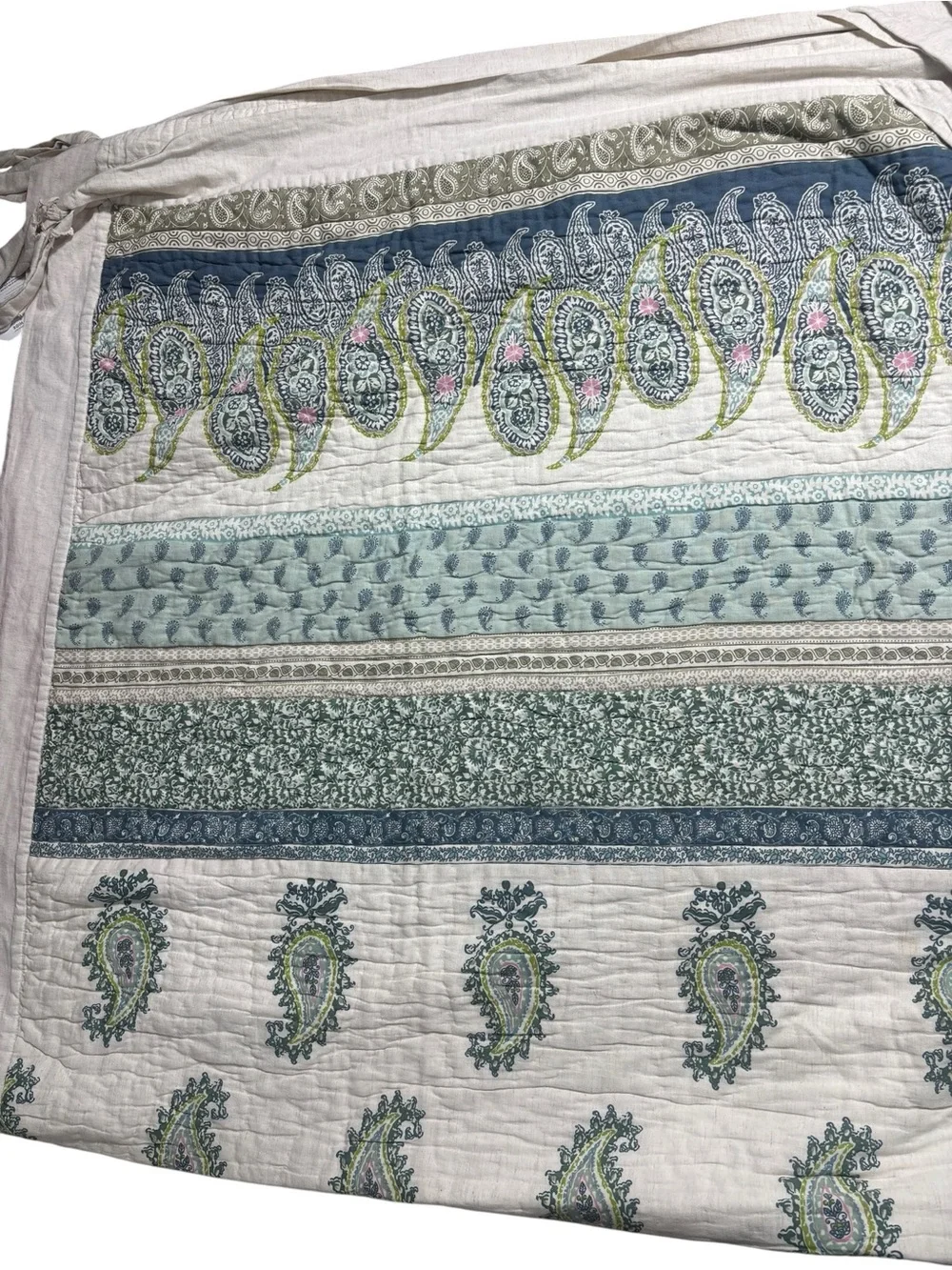 Soft surroundings twin size lightweight quilt linen blend boho paisley
